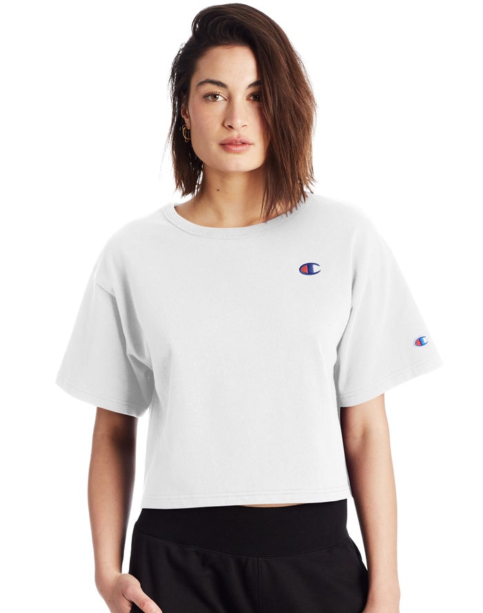 Champion T-Shirt Dames - Wit - Heritage Cropped C Logo ( 410632-IEJ )